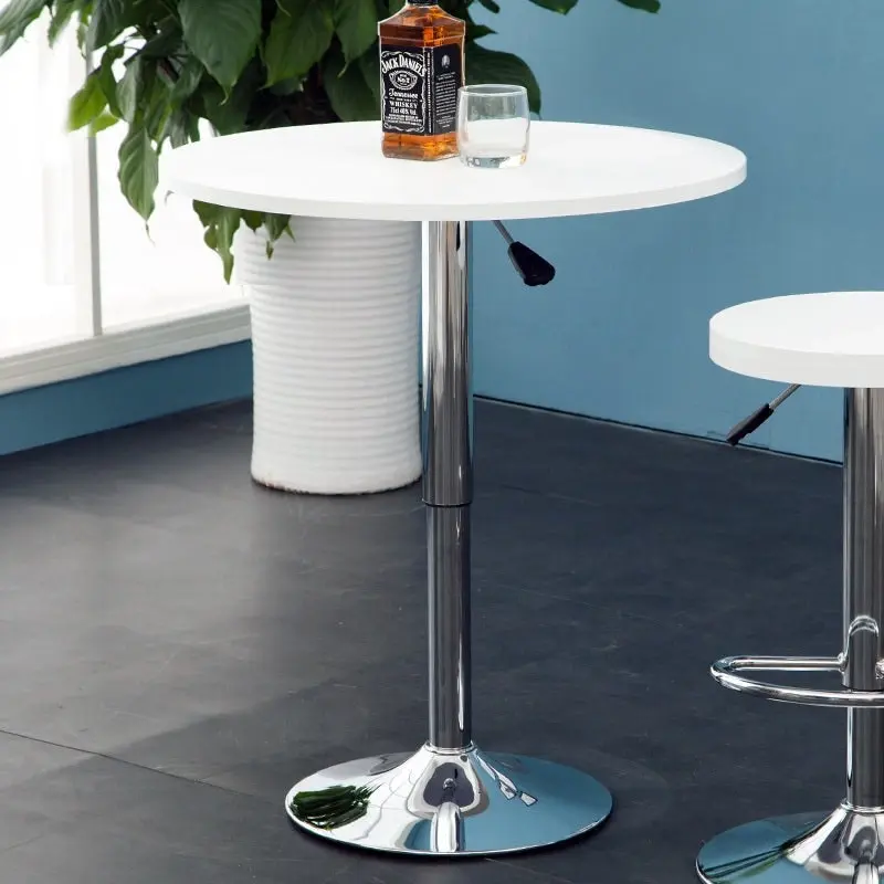 Century Designer Round Bar Table Height Adjustable with Gas Lift (White/Stainless Steel)