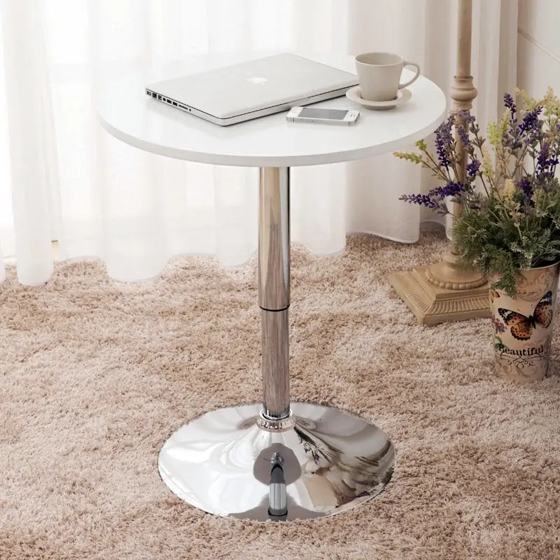 Century Designer Round Bar Table Height Adjustable with Gas Lift (White/Stainless Steel)