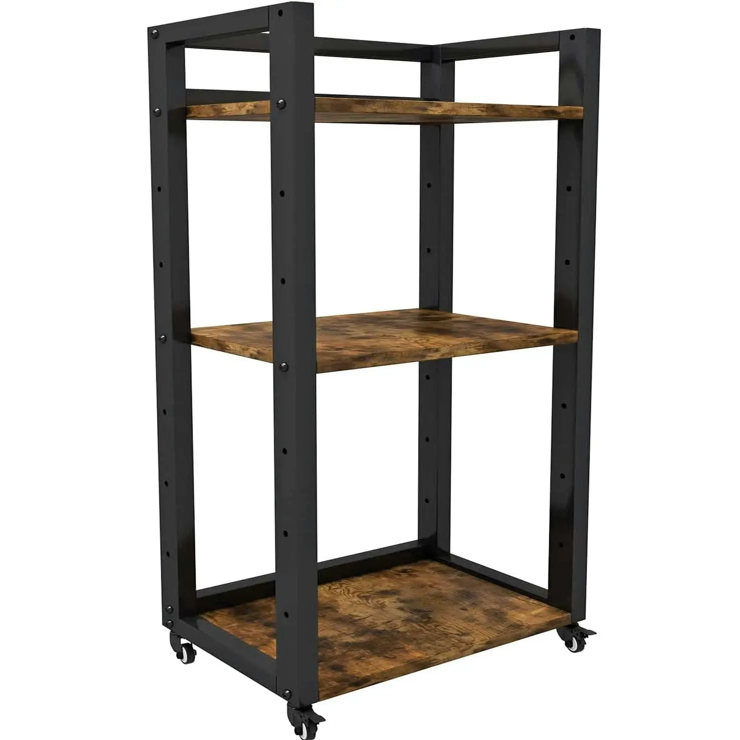 Fortis Heavy Duty Rustic Wood and Steel Multipurpose Utility Trolley Storage Shelf Organizer