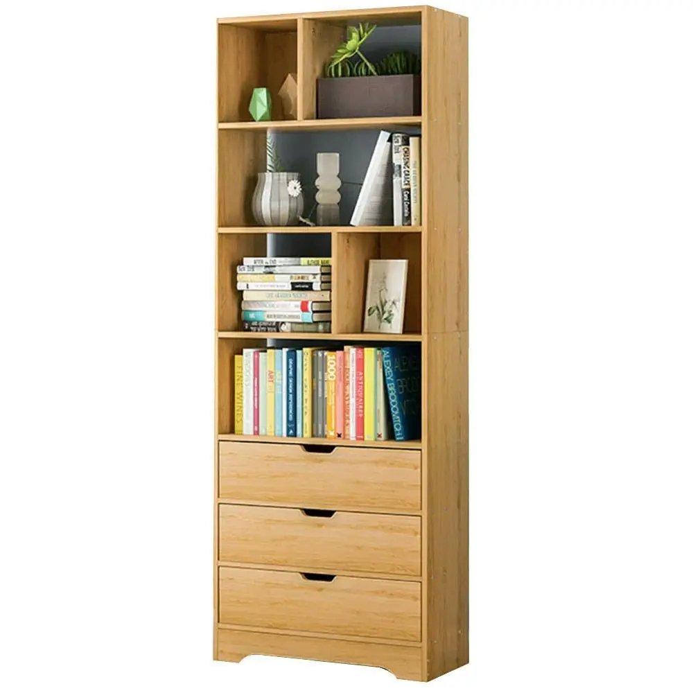 Luna 1.8m Tall Shelf Cupboard Bookshelf Wardrobe with Drawers (Oak)