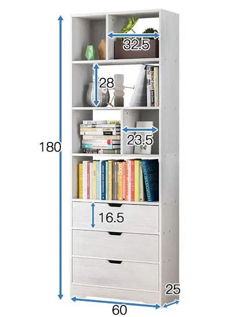 Luna 1.8m Tall Shelf Cupboard Bookshelf Wardrobe with Drawers (White)