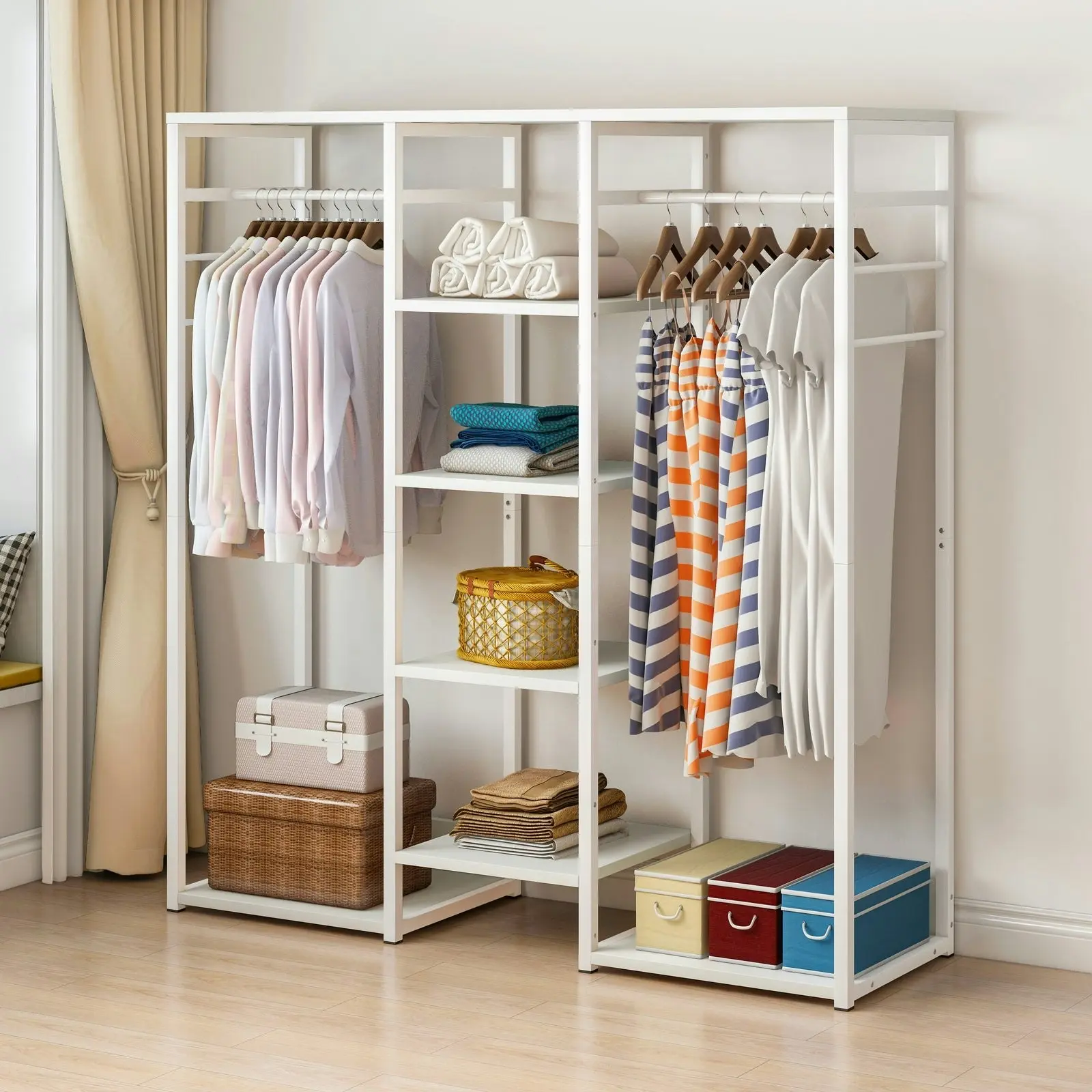 Galaxy Wardrobe Cupboard Shelves & Clothes Hanging Racks (White)