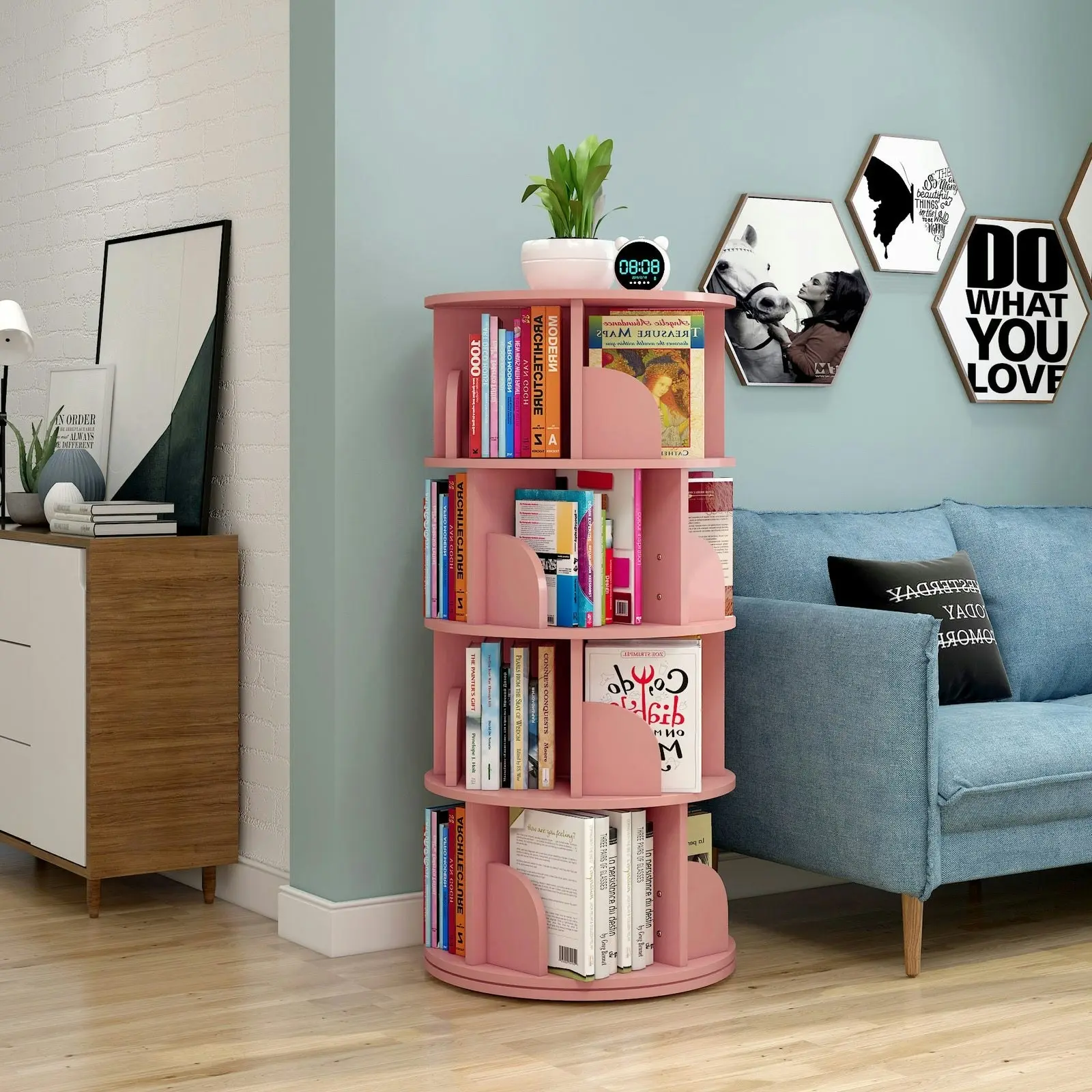 Sanctuary 360-degree Rotating 4 Tier Display Shelf Bookcase Organiser (Pink)