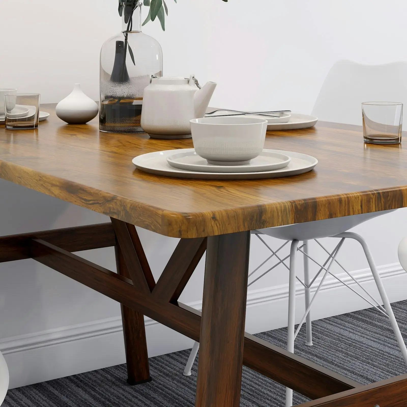 Apollo Wood and Steel Dining Table (Walnut)