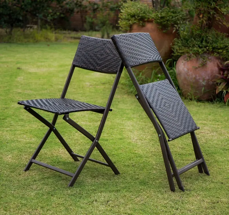 2 x Alfresco Rattan Wicker Folding Outdoor Chairs