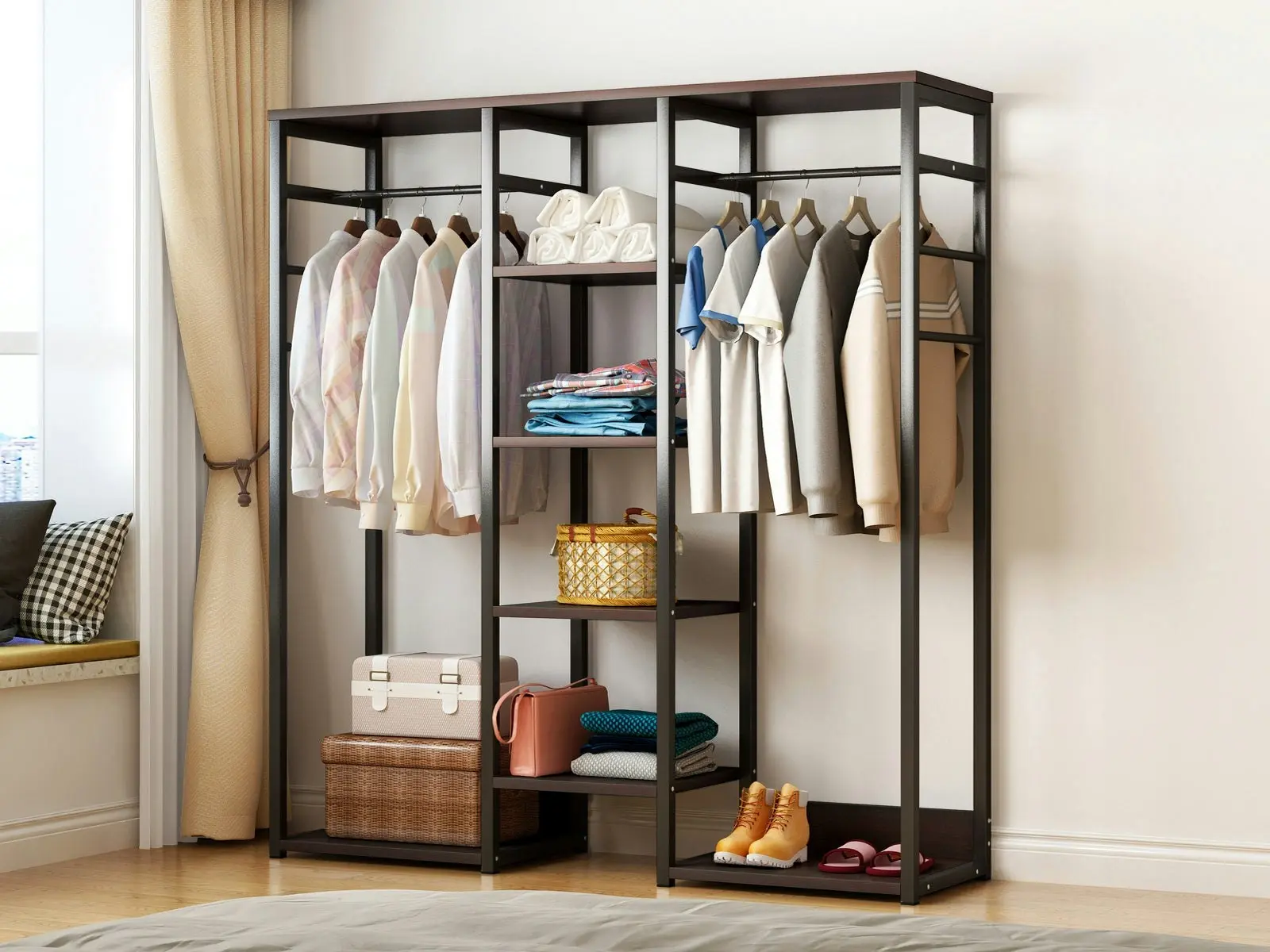 Galaxy Wardrobe Cupboard Shelves & Clothes Hanging Racks (Black Walnut)