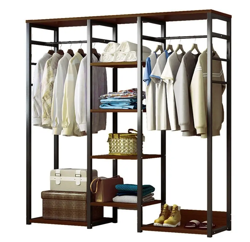 Galaxy Wardrobe Cupboard Shelves & Clothes Hanging Racks (Black Walnut)