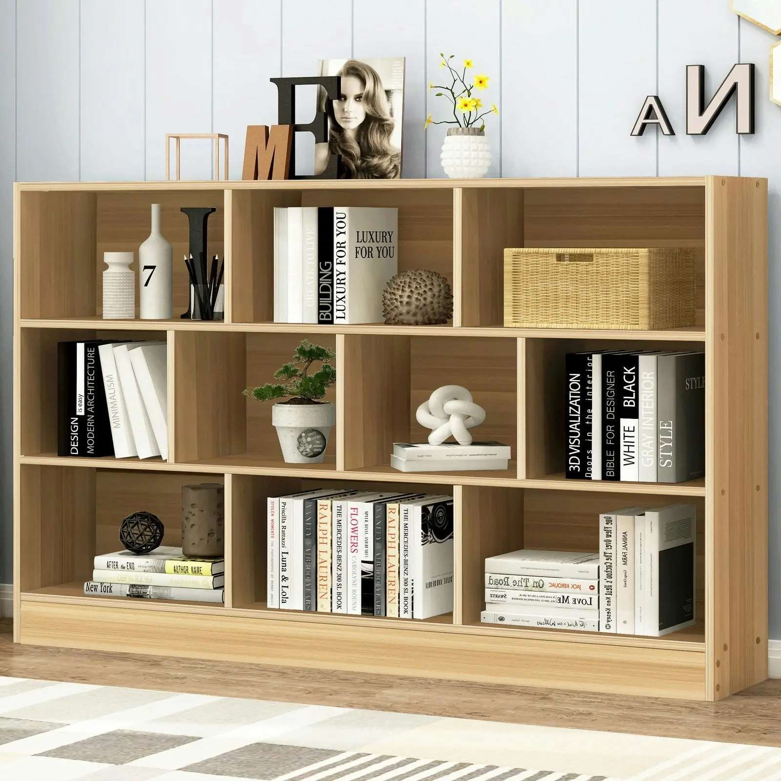 9 Shelving Insight Bookshelf Display Cabinet Bookcase Shelf Organiser (Oak)