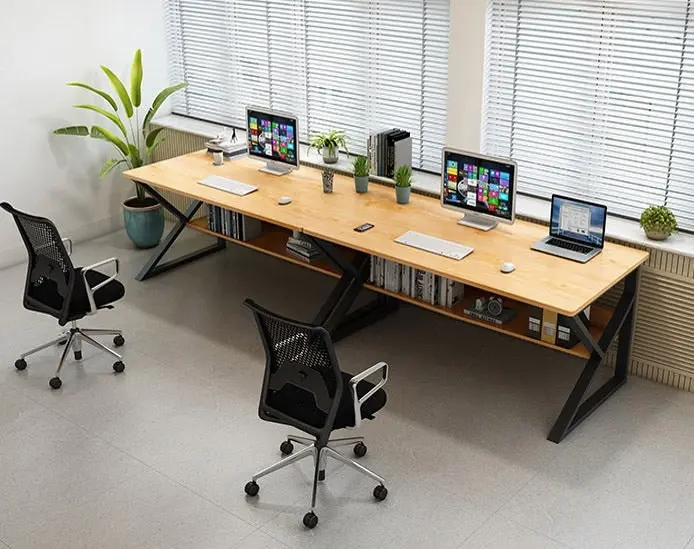 Kori Large Wood & Metal Computer Desk with Shelf (Black Walnut)