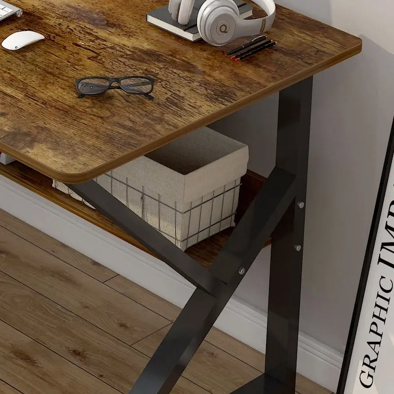 Kori Large Wood & Metal Computer Desk with Shelf (Rustic Wood)