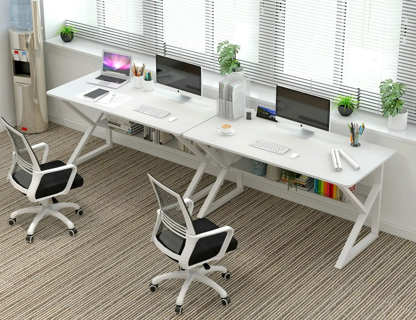 Kori Large Wood & Metal Computer Desk with Shelf (White)