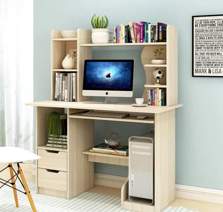 Expert Computer Desk Workstation with Shelf & Cabinet (White Oak)