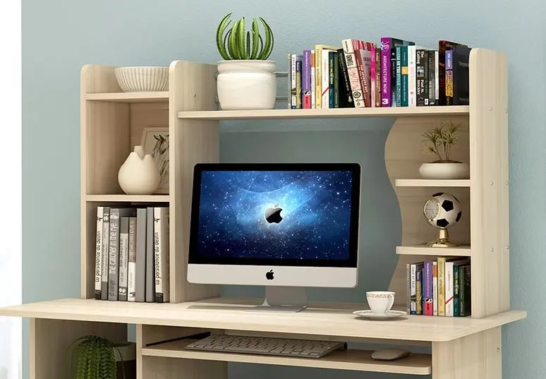 Expert Computer Desk Workstation with Shelf & Cabinet (White Oak)