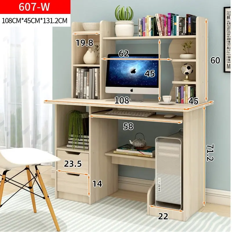 Expert Computer Desk Workstation with Shelf & Cabinet (White Oak)