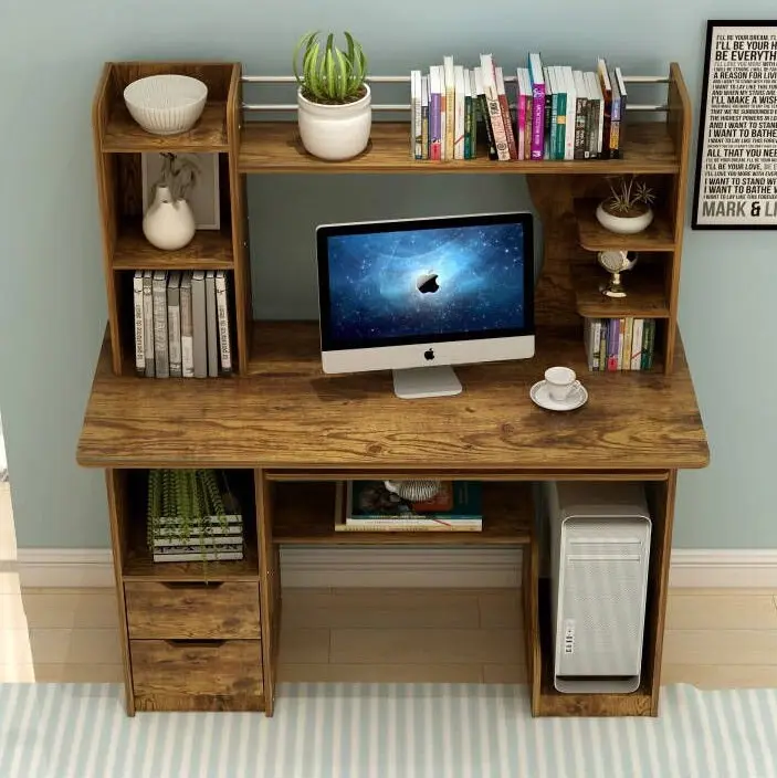 Expert Computer Desk Workstation with Shelf & Cabinet (Rustic Wood)