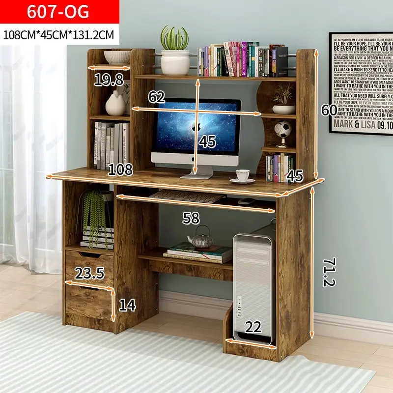 Expert Computer Desk Workstation with Shelf & Cabinet (Rustic Wood)