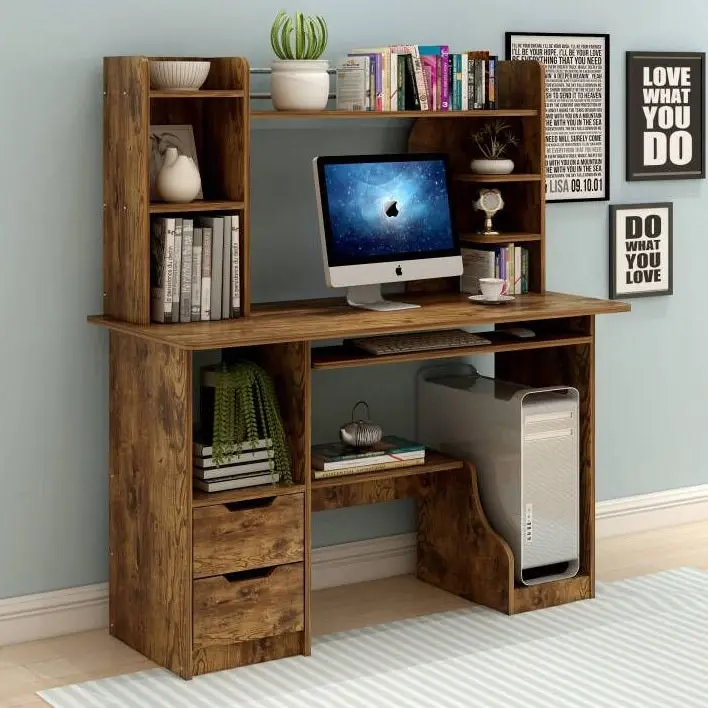 Expert Computer Desk Workstation with Shelf & Cabinet (Rustic Wood)