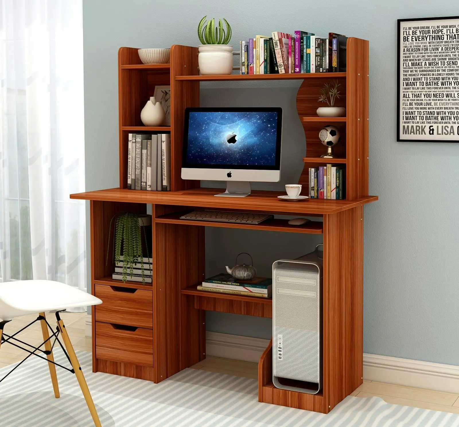 Expert Computer Desk Workstation with Shelf & Cabinet (Walnut)