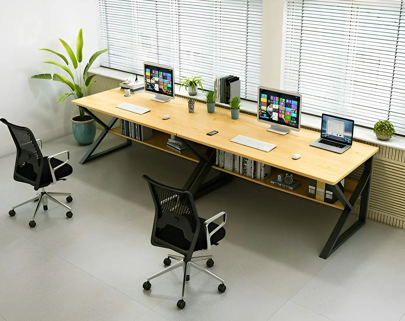 Kori Wood & Metal Computer Desk with Shelf (Oak)