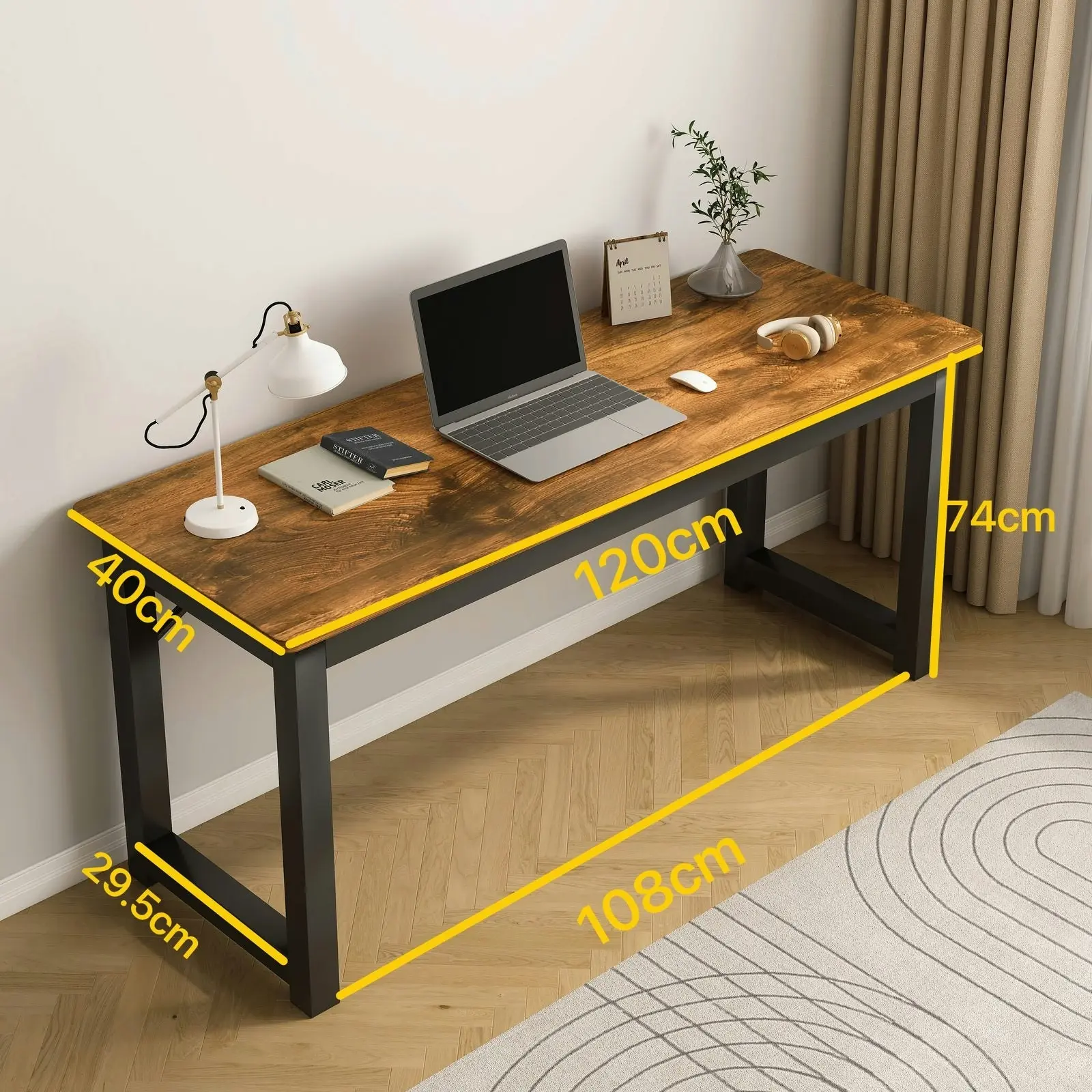 Profile Console Table Wood & Metal Narrow Desk (Rustic Wood)