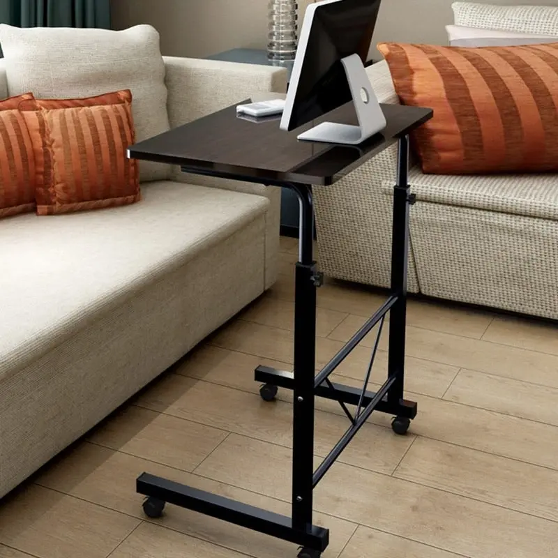 Adjustable Portable Sofa Bed Side Table Laptop Desk with Wheels (Black)