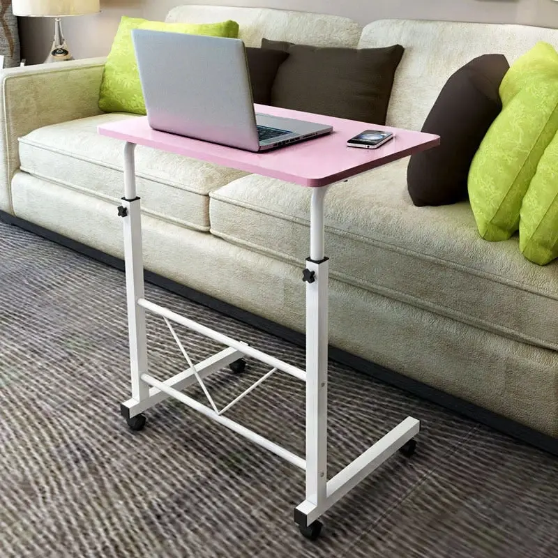 Adjustable Portable Sofa Bed Side Table Laptop Desk with Wheels (Pink)