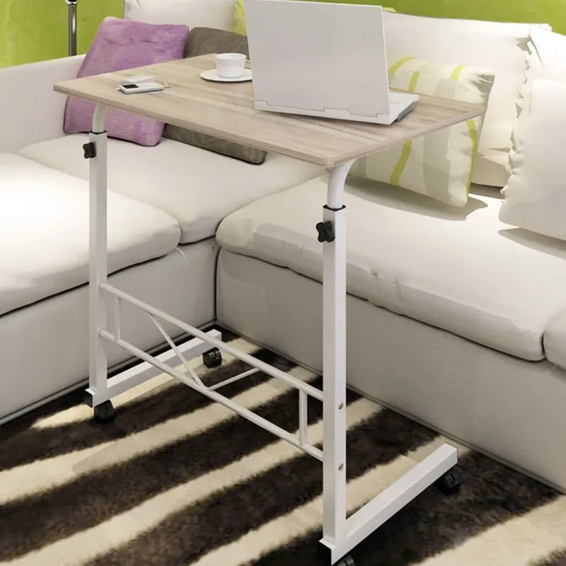 Adjustable Portable Sofa Bed Side Table Laptop Desk with Wheels (White Frame)