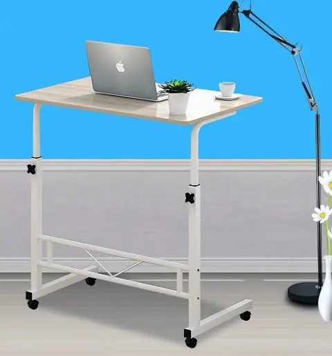 Adjustable Portable Sofa Bed Side Table Laptop Desk with Wheels (White Frame)