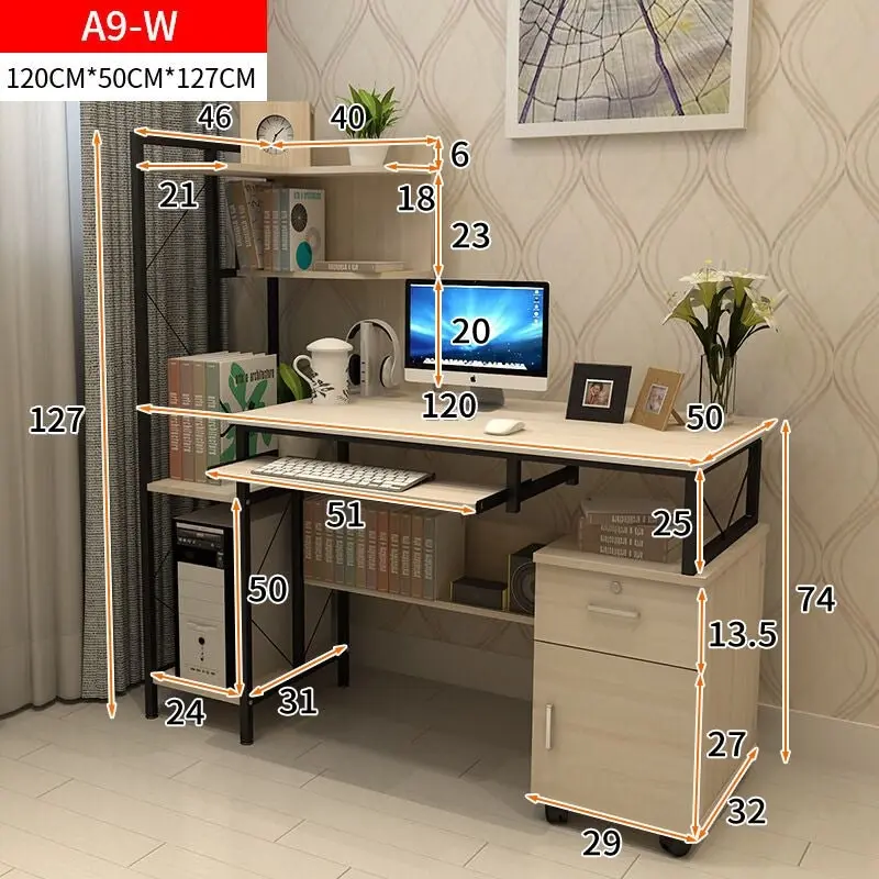 Prime Multi-function Computer Desk Workstation with Shelves & Cabinet (White Oak)