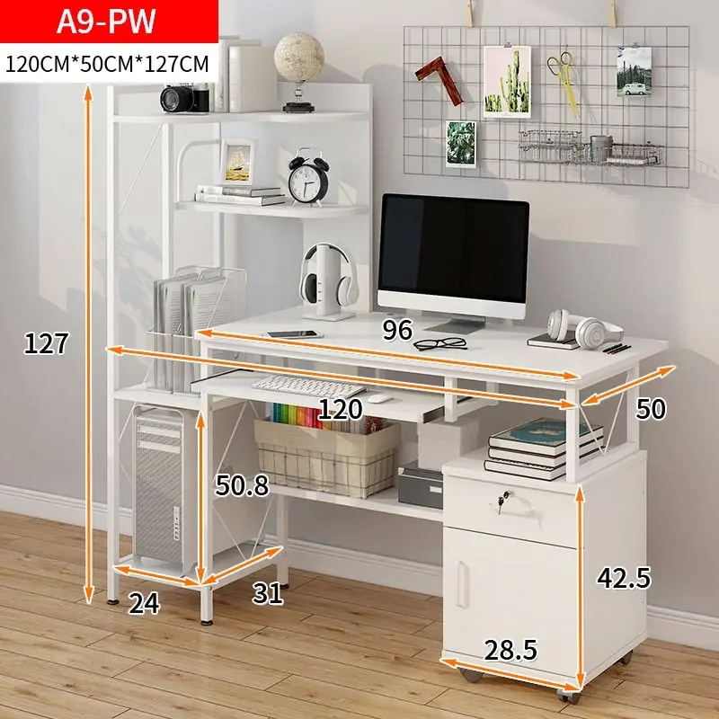 Prime Multi-function Computer Desk Workstation with Shelves & Cabinet (White)