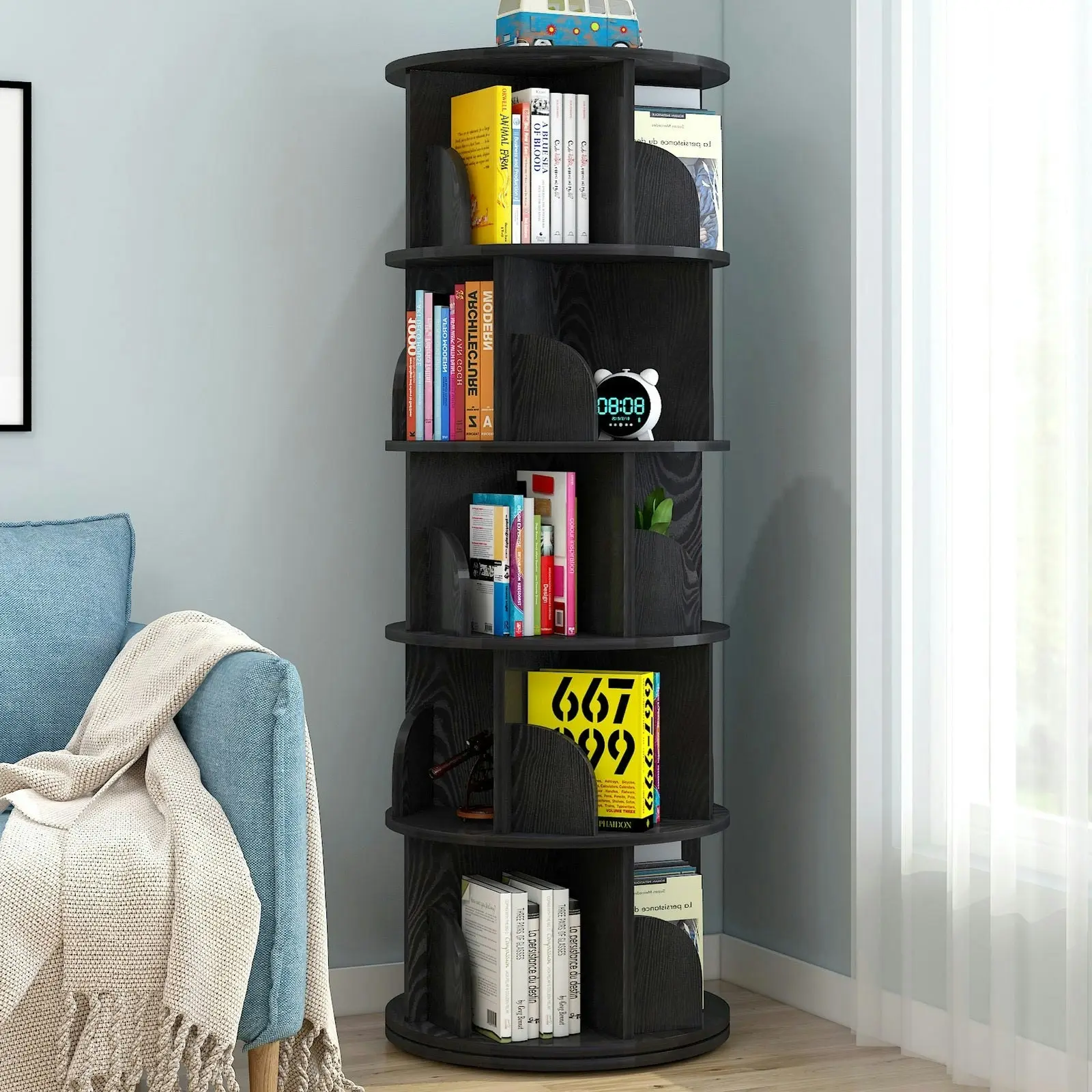 Sanctuary 360-degree Rotating 5 Tier Display Shelf Bookcase Organiser (Black)