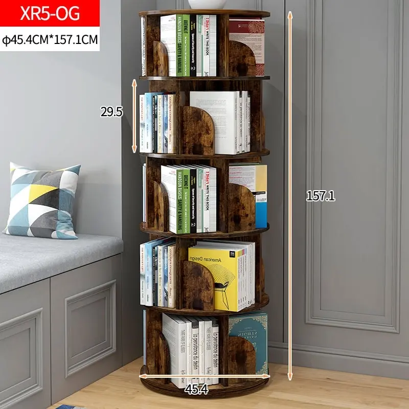 Sanctuary 360-degree Rotating 5 Tier Display Shelf Bookcase Organiser (Rustic Wood)