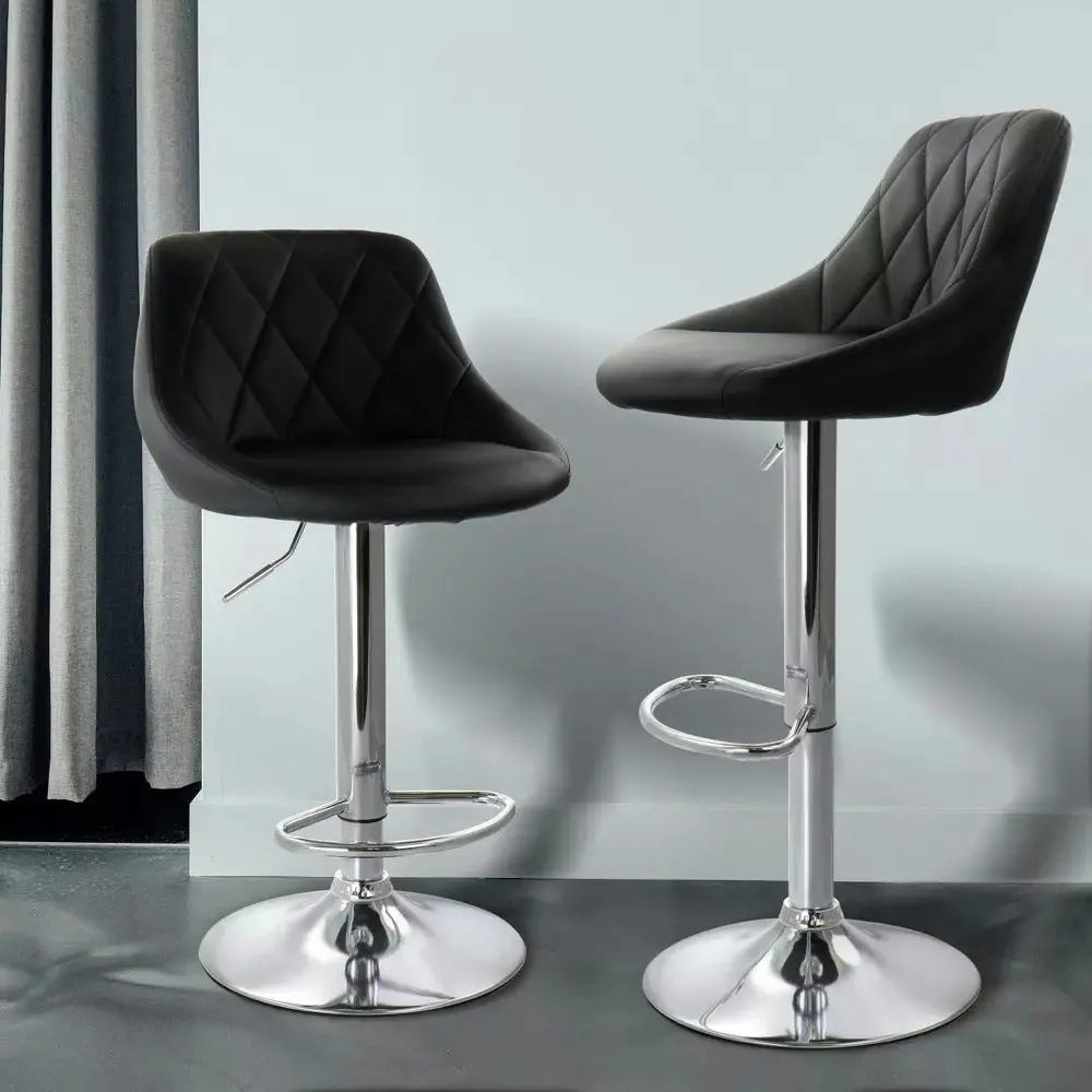 2 x Symphony High Back Faux Leather Bar Stools (Black)