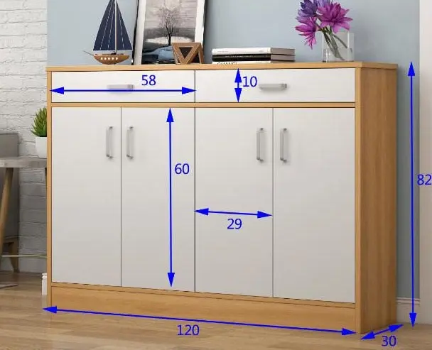 Elements 4-Door Double Buffet Shoe Storage Cabinet (Oak & White)