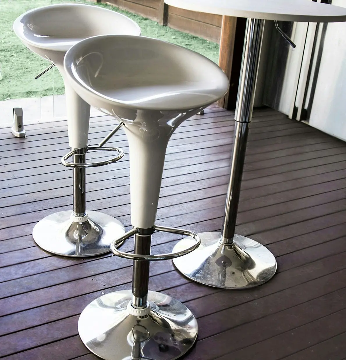 2 x Ace High Gloss Designer Bar Stools (WHITE - Set of 2)