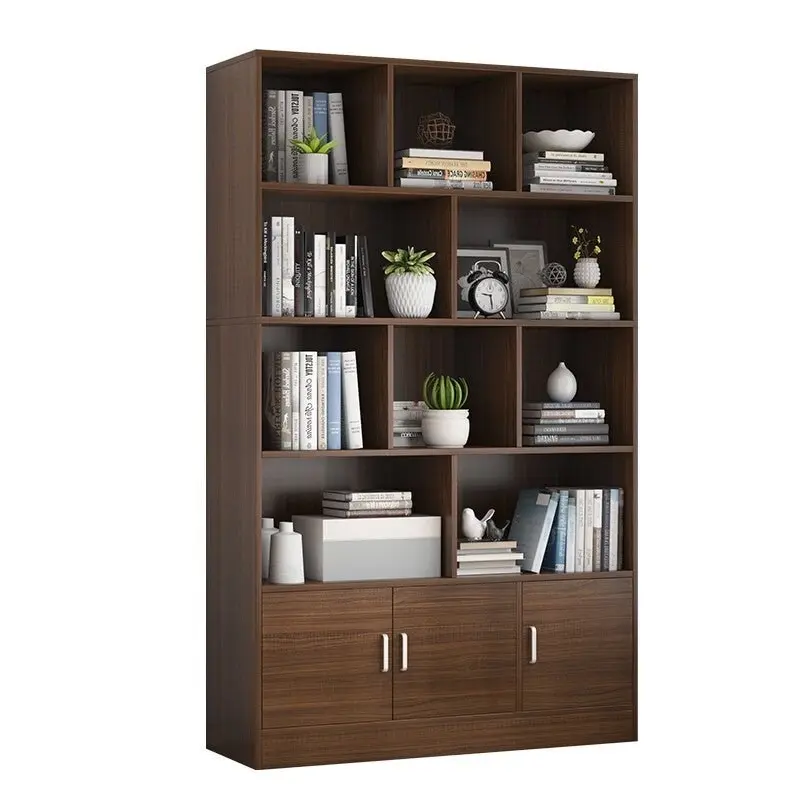 Alpha 10-Shelf 3-Door Wardrobe Cupboard Bookshelf Cabinet (Black Walnut)