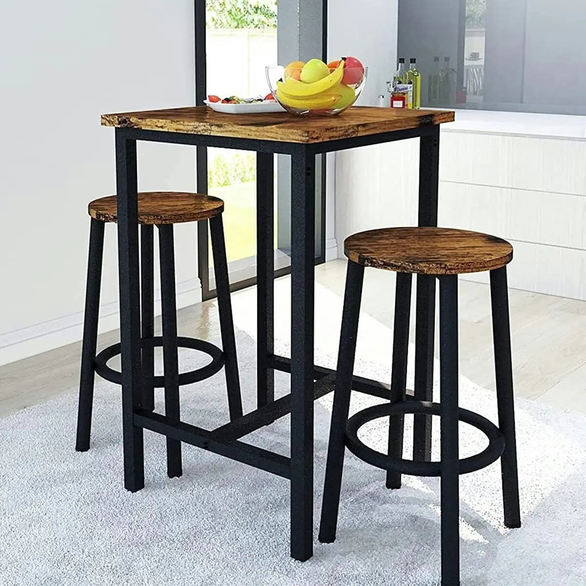 3 Piece Mastery Premium Rustic Wood & Steel Dining Set Bar Table and Stools