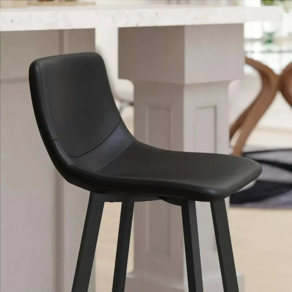 2 x Enliven Designer Faux Leather Bar Stools (Black - Set of 2)