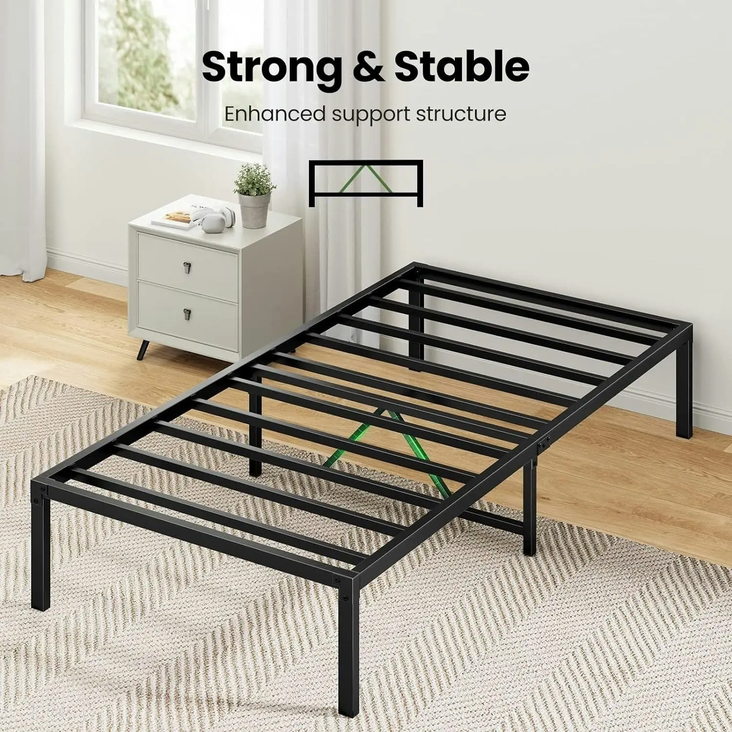 Titan Heavy Duty Metal Platform Bed Base Frame - Single Size, Black Steel