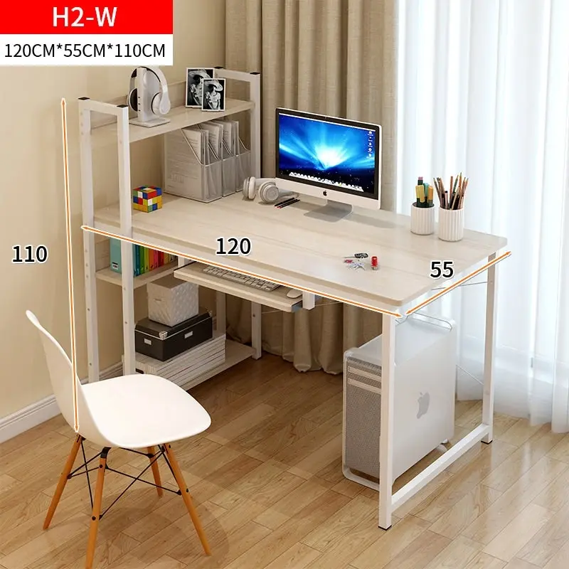 Genius Large Workstation Wood & Steel Computer Desk with Storage Shelves (White Oak)