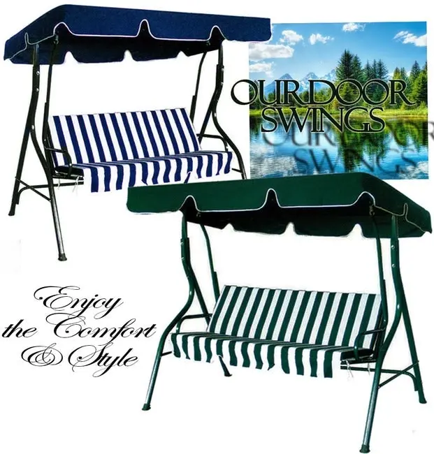 3-Person Outdoor Swing Chair with Padded Cushion (Blue)