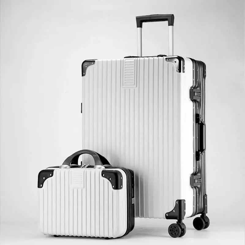 2-Piece Deluxe Tough Carry-On Luggage Suitcase Set (Black & White)