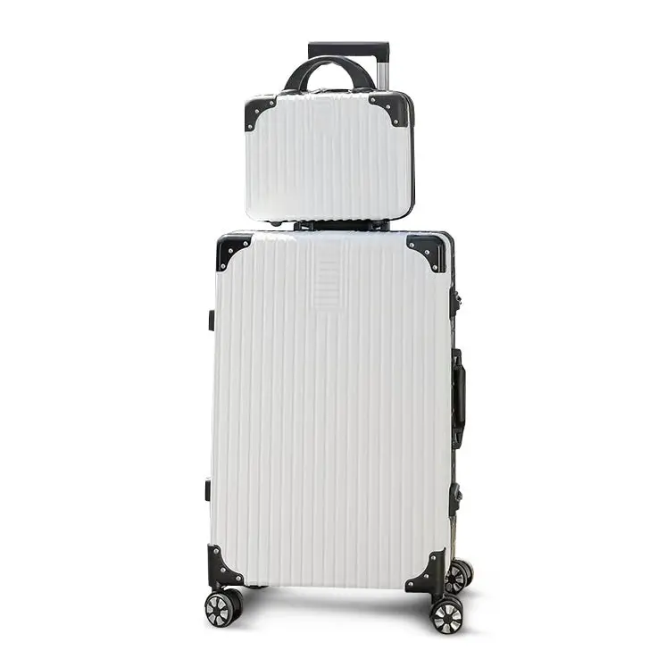 2-Piece Deluxe Tough Carry-On Luggage Suitcase Set (Black & White)