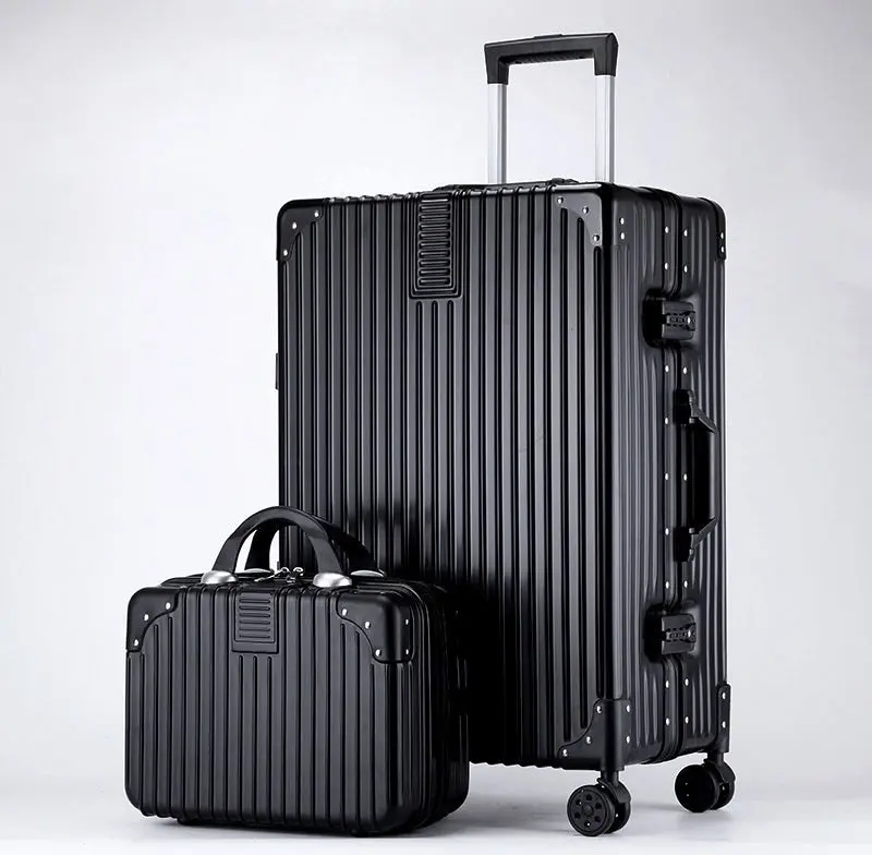 2-Piece Deluxe Tough Carry-On Luggage Suitcase Set (Black)