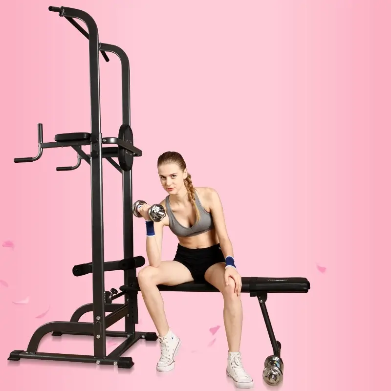 Multifunction Power Tower Dip Bar Pull Up Stand Fitness Station with Fid Bench