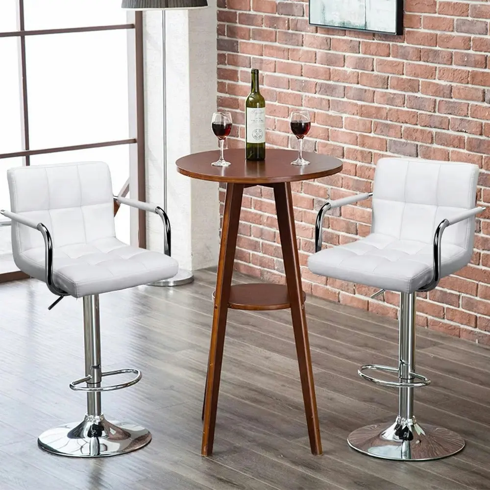 2 x Elegance High Back PU Leather Bar Stools (White -Set of 2)