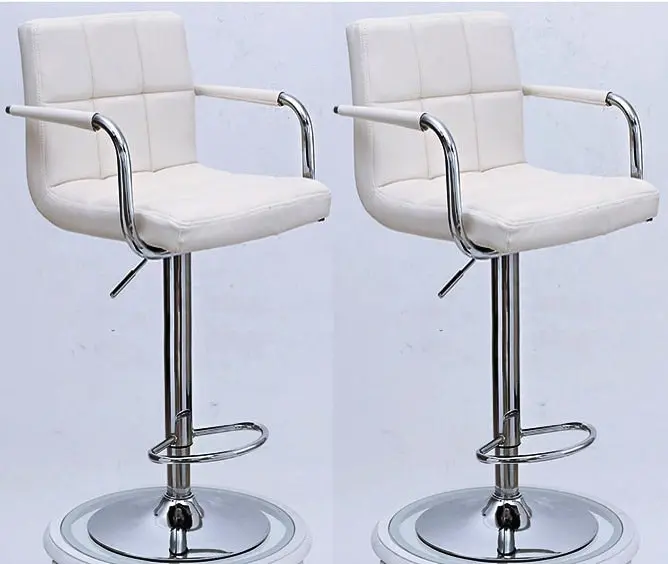 2 x Elegance High Back PU Leather Bar Stools (White -Set of 2)