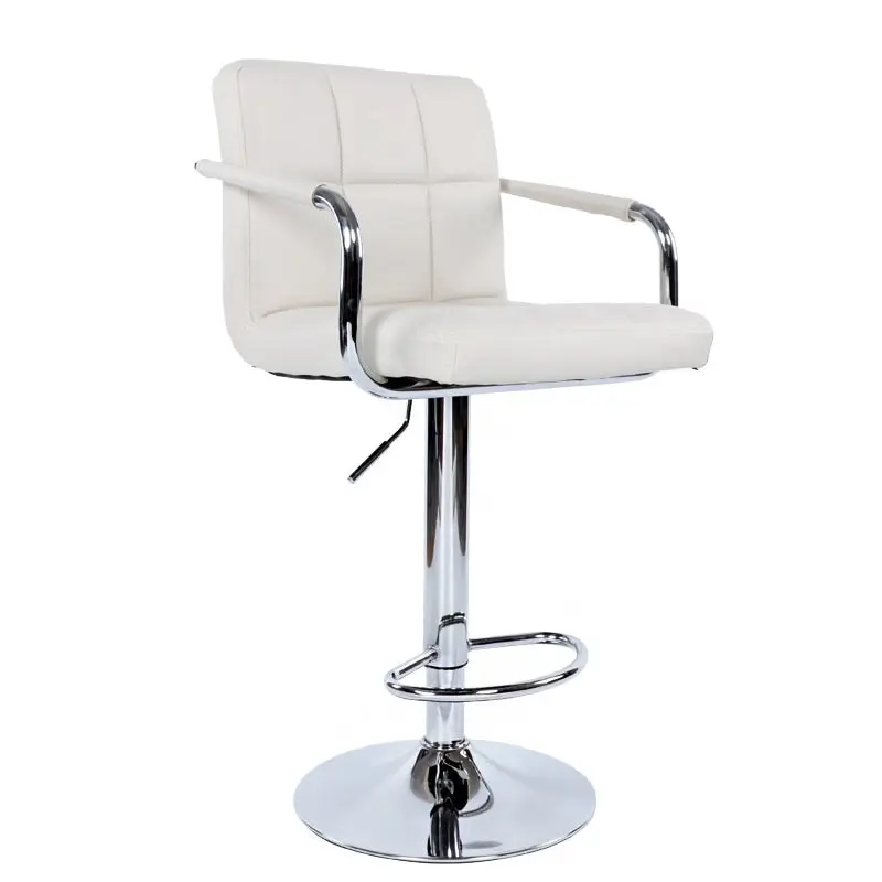 2 x Elegance High Back PU Leather Bar Stools (White -Set of 2)