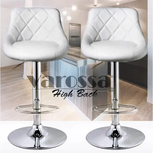 2 x Symphony High Back Faux Leather Bar Stools (White)