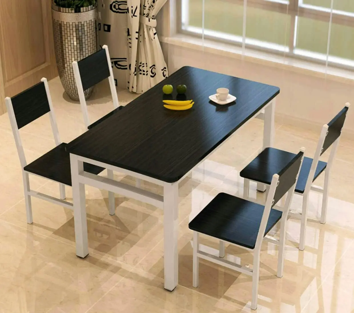 Bliss Large Wood & Steel Dining Table (Black & White)